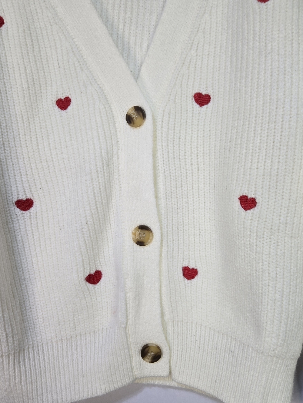 CUPSHE Women's Size M White Knit Cardigan with Red Heart Accents NWT - Picture 4 of 9